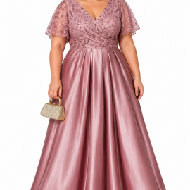 Virum festkjoler i Rosa plussize med ærme fra Bridalstore.dk 